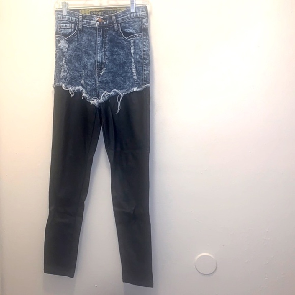 Vibrant M I U stonewashed and leather jeans size 11